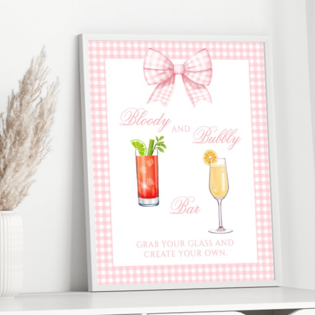 Pink Gingham Bow Preppy Coctail Bar Sign Poster (Skapare uppladdad)