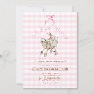 Pink Gingham Bunny Baby Shower Grandmillennial Inbjudningar