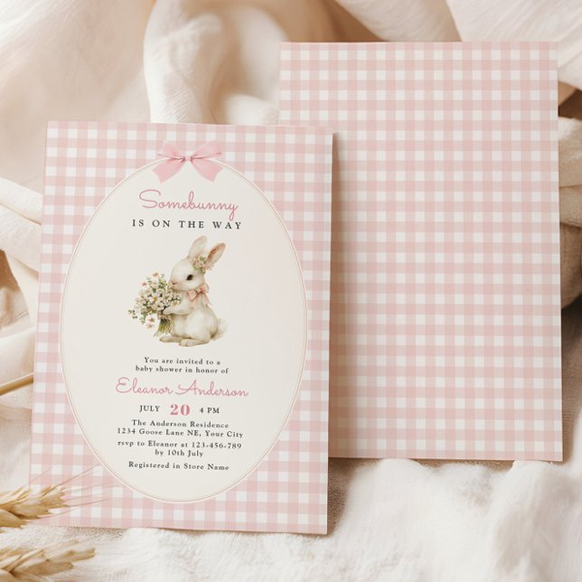 Pink Gingham Bunny Baby Shower Inbjudningar (Skapare uppladdad)
