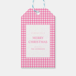 Pink Gingham Christmas Presentetikett