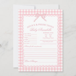 Pink Gingham Coquette Bow Advice for Baby Card Inbjudningar