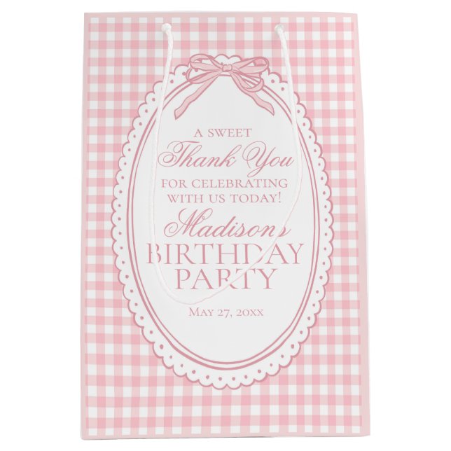 Pink Gingham Coquette Bow Birthday Party Favors (Framsidan)