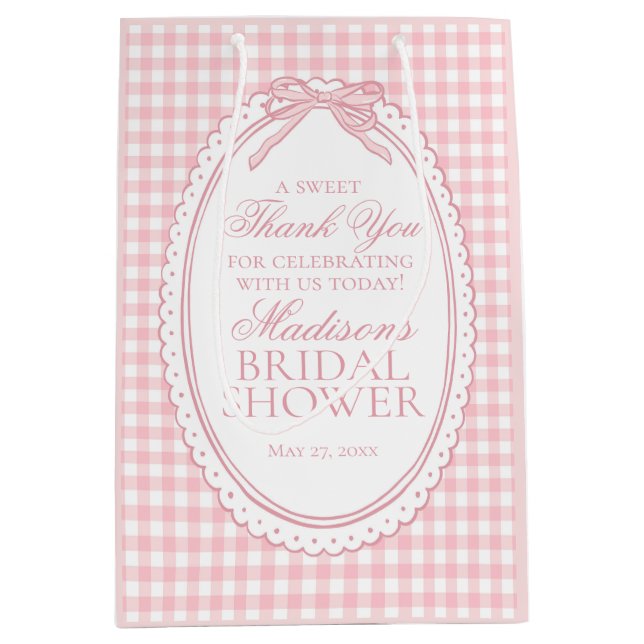 Pink Gingham Coquette Bow Bridal Shower Favors (Framsidan)