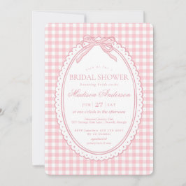 Pink Gingham Coquette Bow Bridal Shower Inbjudningar