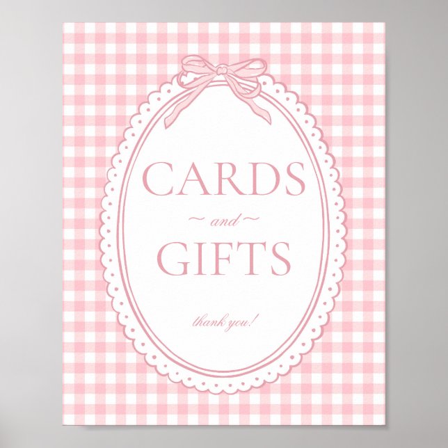 Pink Gingham Coquette Bow Card & Gifts Sign Poster (Framsidan)