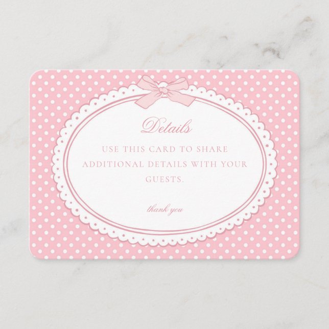Pink Gingham Coquette Bow Details Card Tilläggskort (Framsida)