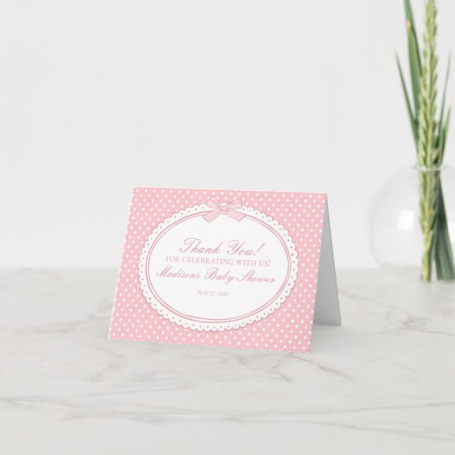 Pink Gingham Coquette Bow Thank You Card  Tack Kort (Framsida)