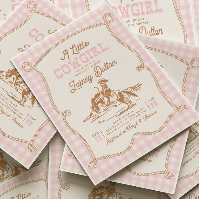 Pink Gingham Cowgirl Baby Shower Invitation Inbjudningar (Skapare uppladdad)