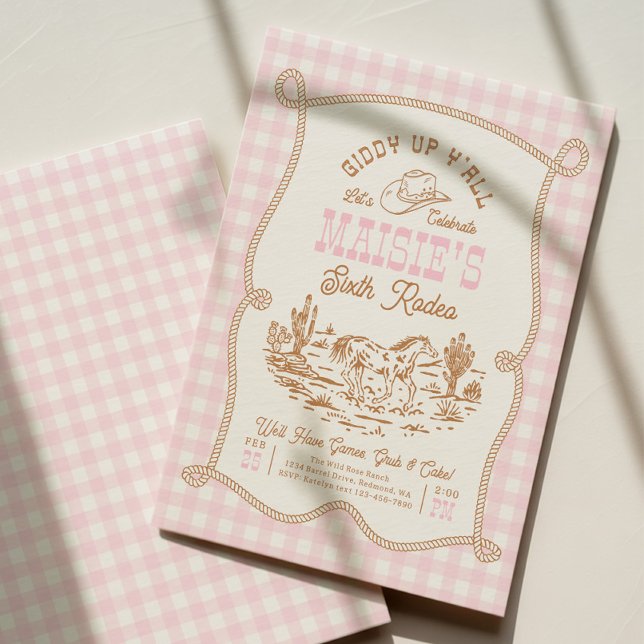 Pink Gingham Cowgirl Birthday Invitation Inbjudningar (Skapare uppladdad)