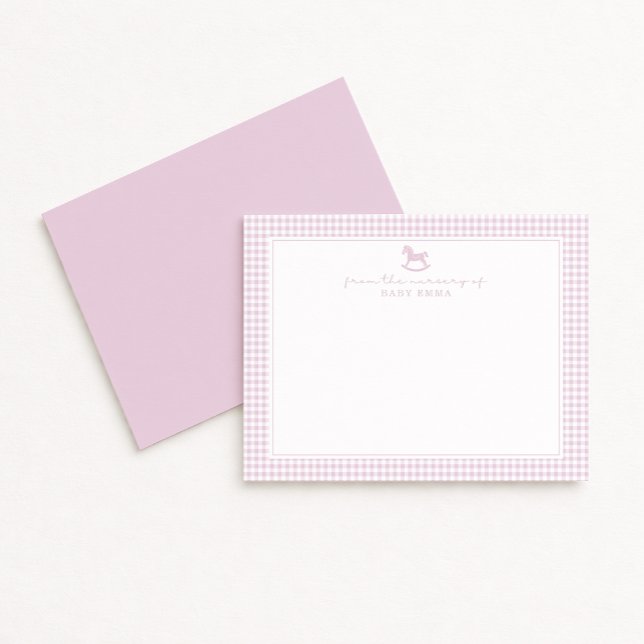 Pink Gingham  Girl  Nursery Note Card Meddelande (Skapare uppladdad)