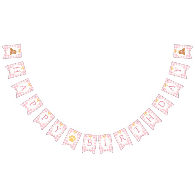 Pink Gingham Golden Doodle Birthday Vimplar (Alla)