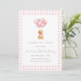 Pink Gingham Golden Retriever Puppy Birthday Inbjudningar