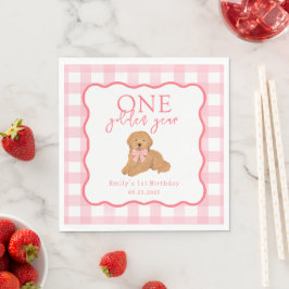 Pink Gingham One Golden Year Doodle Puppy Pappersservett
