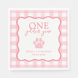 Pink Gingham One Golden Year Girls First Birthday Pappersservett