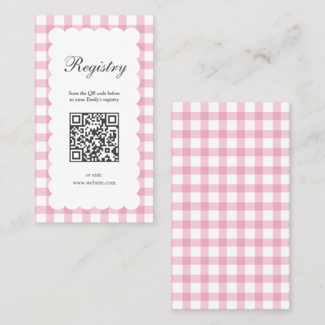 Pink Gingham Plaid Girl Baby Shower Registry Tilläggskort (Fram/baksida)