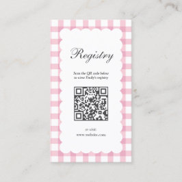 Pink Gingham Plaid Girl Baby Shower Registry Tilläggskort