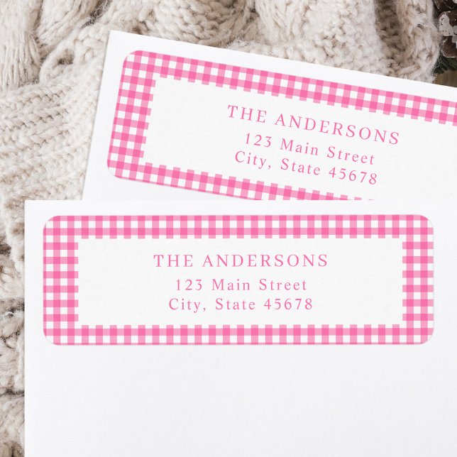 Pink Gingham Return Address Returadress Etikett (Skapare uppladdad)