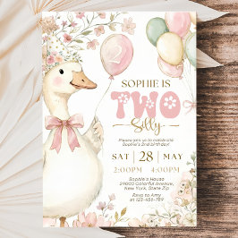 Pink Gingham Silly Goose 2nd Birthday Invitation  Inbjudningar