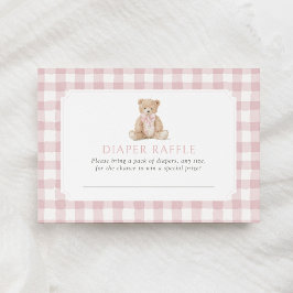Pink Gingham Teddy Bear Diaper Raffle Ticket Tilläggskort