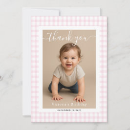 Pink Gingham Teddy Bear Neutral Baby Shower Anteckningskort