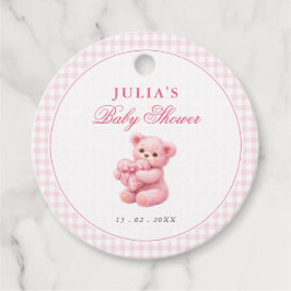 Pink Gingham Teddy Bear Neutral Baby Shower Gåvor Etiketter
