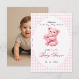 Pink Gingham Teddy Bear Neutral Baby Shower Inbjudningar