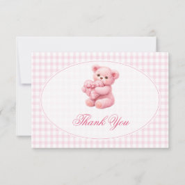 Pink Gingham Teddy Bear Neutral Baby Shower Inbjudningar