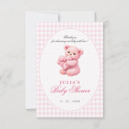 Pink Gingham Teddy Bear Neutral Baby Shower Inbjudningar