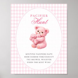 Pink Gingham Teddy Bear Neutral Baby Shower Poster