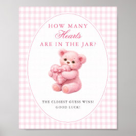 Pink Gingham Teddy Bear Neutral Baby Shower Poster