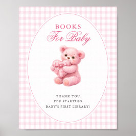 Pink Gingham Teddy Bear Neutral Baby Shower Poster