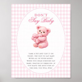Pink Gingham Teddy Bear Neutral Baby Shower Poster
