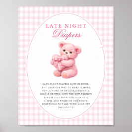 Pink Gingham Teddy Bear Neutral Baby Shower Poster