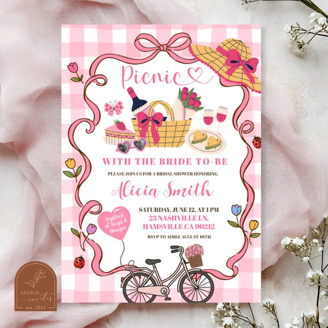  Pink Gingham Whimsical Picnic Bridal Shower Invit Inbjudningar (Skapare uppladdad)