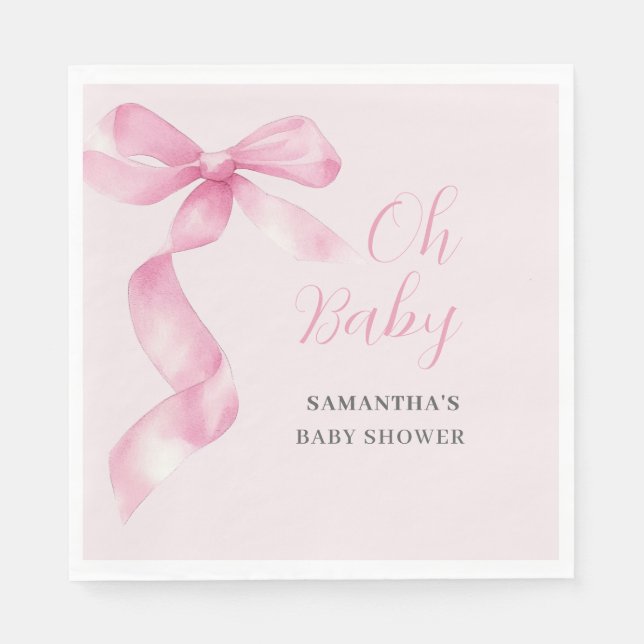 Pink Girl Bow Oh Baby Shower  Pappersservett (Framsidan)