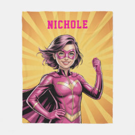 Pink Girl Superhero Birthday Party Fleecefilt