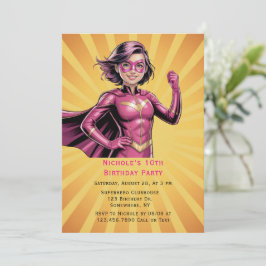Pink Girl Superhero Birthday Party Inbjudningar