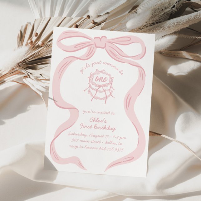 Pink Girls Just Wanna Be One 1st Birthday Inbjudningar (Skapare uppladdad)