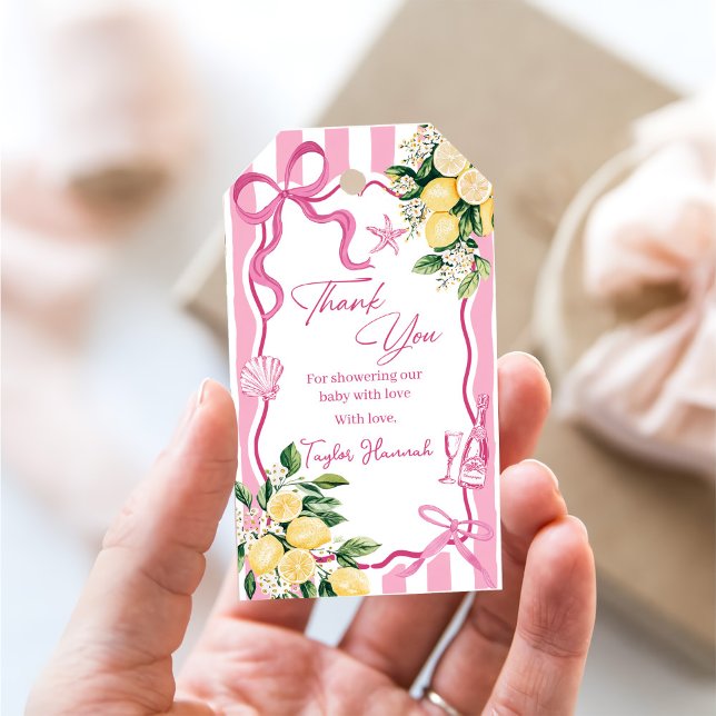 Pink Girls Lemon Ciao Baby Italian Baby Shower Presentetikett (Skapare uppladdad)