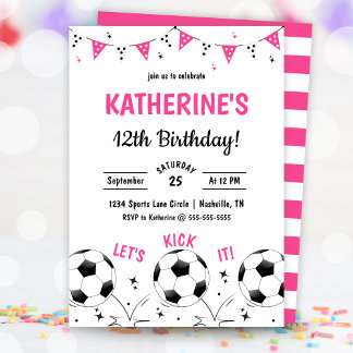 Pink Girls Soccer Party Birthday Invitation Inbjudningar