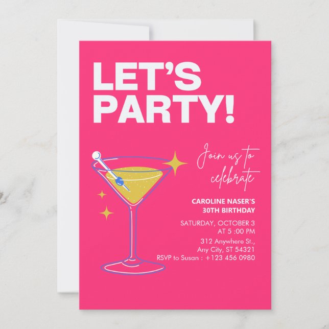 Pink Girly Party Modern 30th Birthday Invitation   Inbjudningar (Framsida)