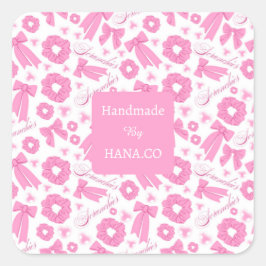 Pink Girly Scrunchies Pattern Cute Hair Accessory  Fyrkantigt Klistermärke