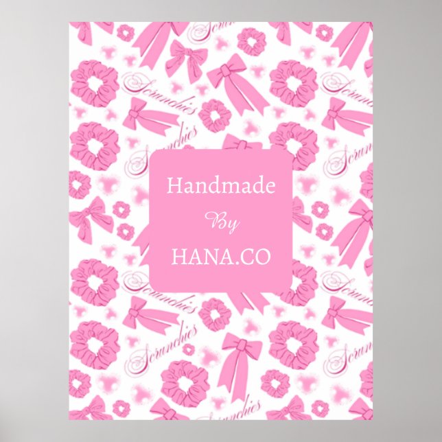 Pink Girly Scrunchies Pattern Cute Hair Accessory  Poster (Framsidan)