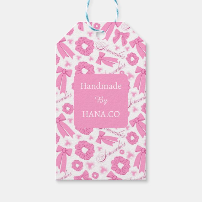 Pink Girly Scrunchies Pattern Cute Hair Accessory  Presentetikett (Framsidan)