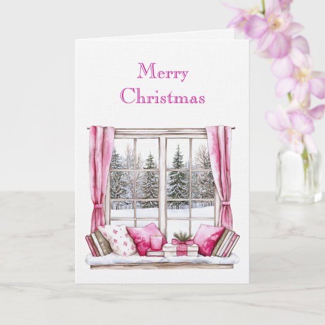 Pink Glam Christmas Trees Window Kort (Orkide)