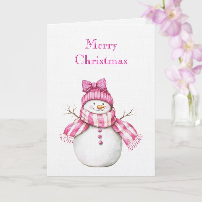 Pink Glam Snowman Snowwoman Christmas Kort (Orkide)