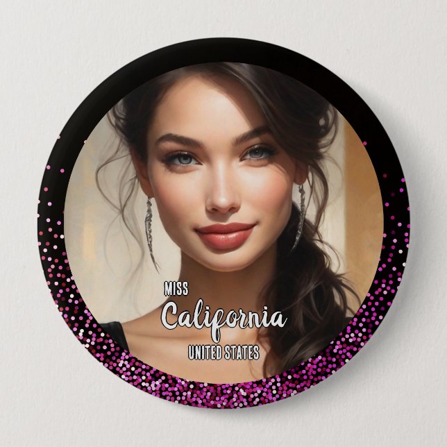 Pink Glimmer Pageant Photo Button Pin Knapp (Framsida)