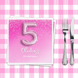 "Pink Glitter 5th Birthday Napkins – Five and Fabu Pappersservett