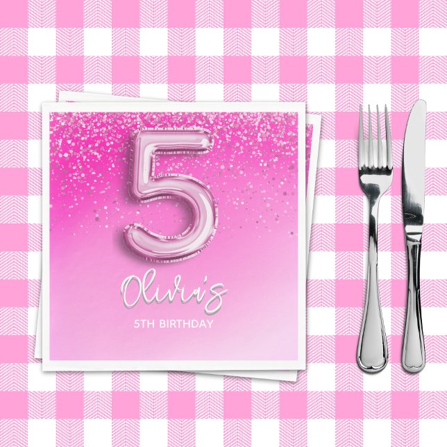 "Pink Glitter 5th Birthday Napkins – Five and Fabu Pappersservett (Skapare uppladdad)