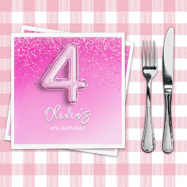 Pink Glitter Balloon 4th Birthday Party for Girls Pappersservett